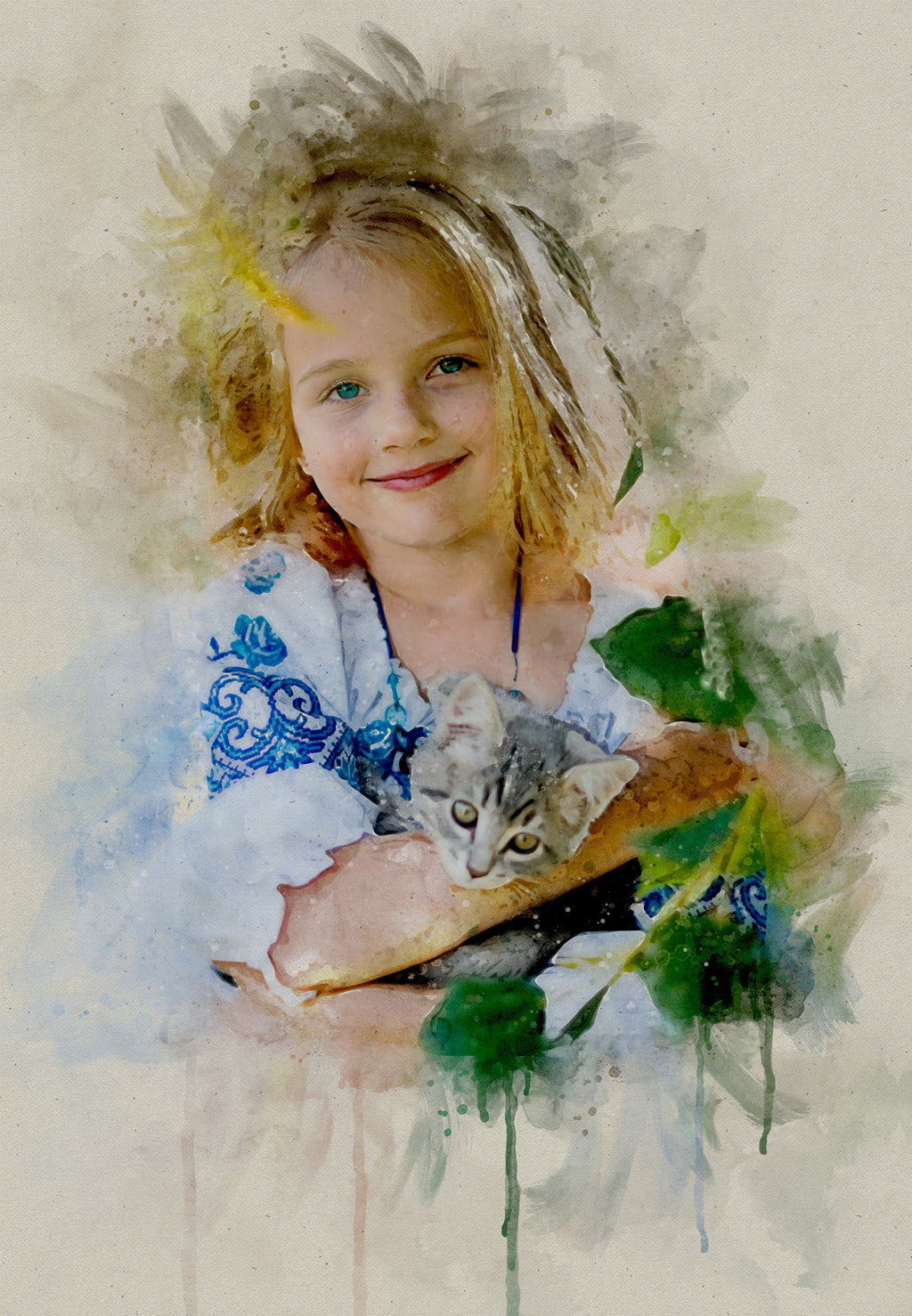 Custom Pet Watercolor Portrait – Personalized Dog & Cat Artwork from Photo, Pet Memorial & Gift