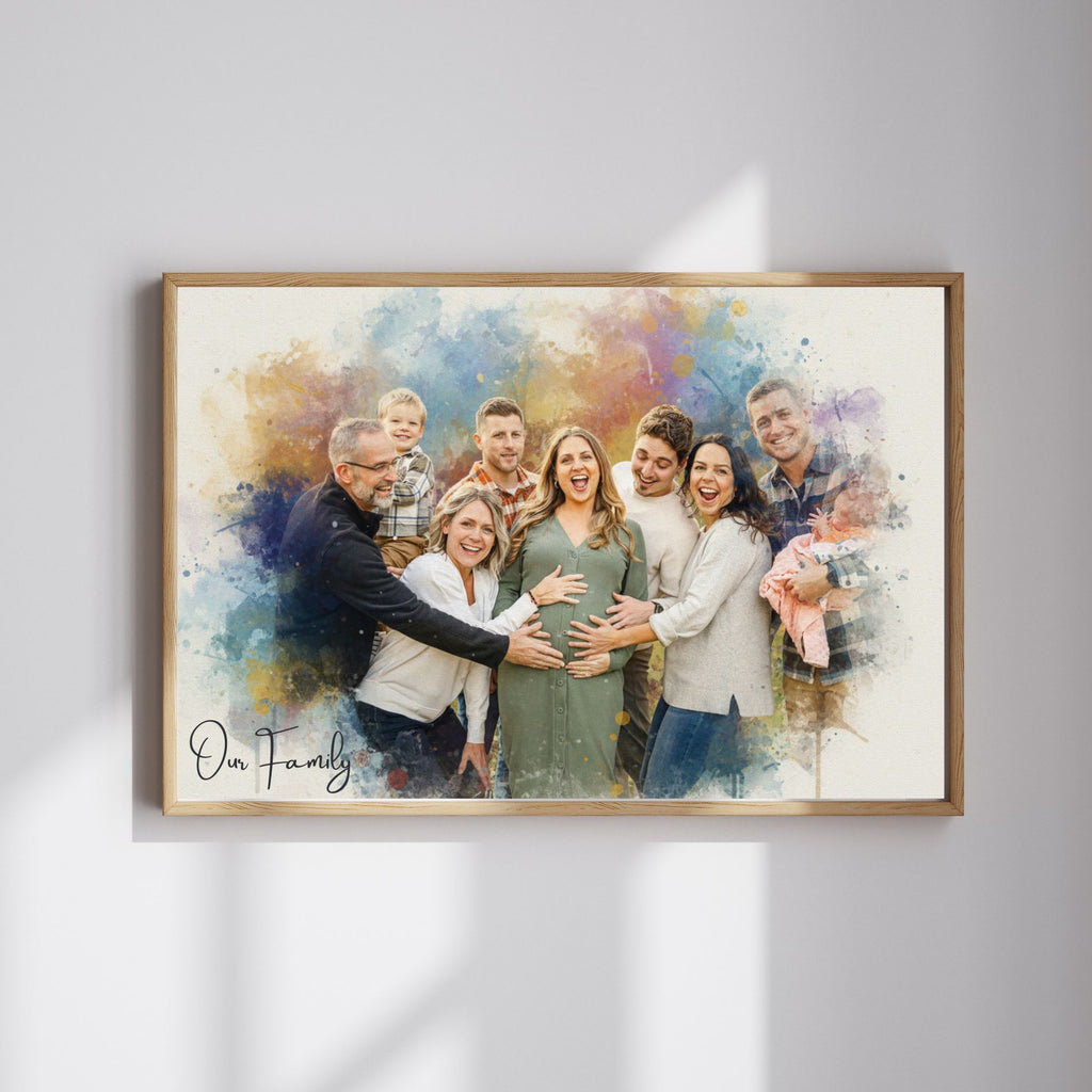 Custom Family Vibrant and Sketch Watercolor – Hand-Refined Digital Legacy Art
