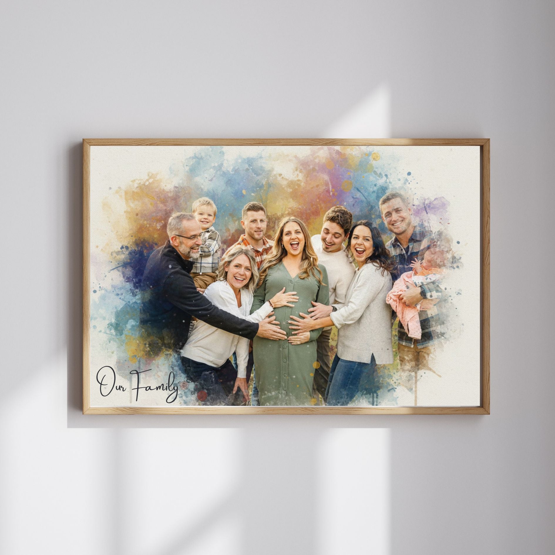 Custom Family Vibrant and Sketch Watercolor – Hand-Refined Digital Legacy Art