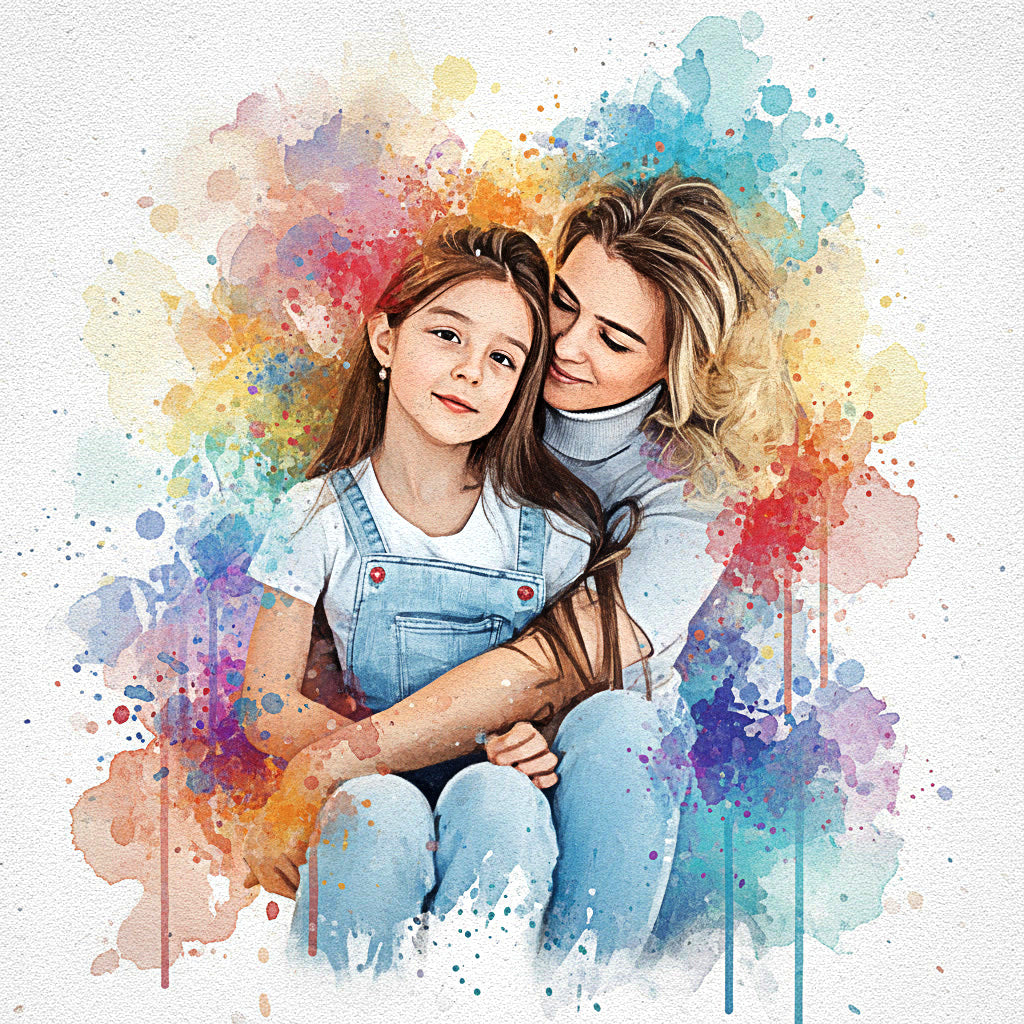 Custom Family Vibrant and Sketch Watercolor – Hand-Refined Digital Legacy Art