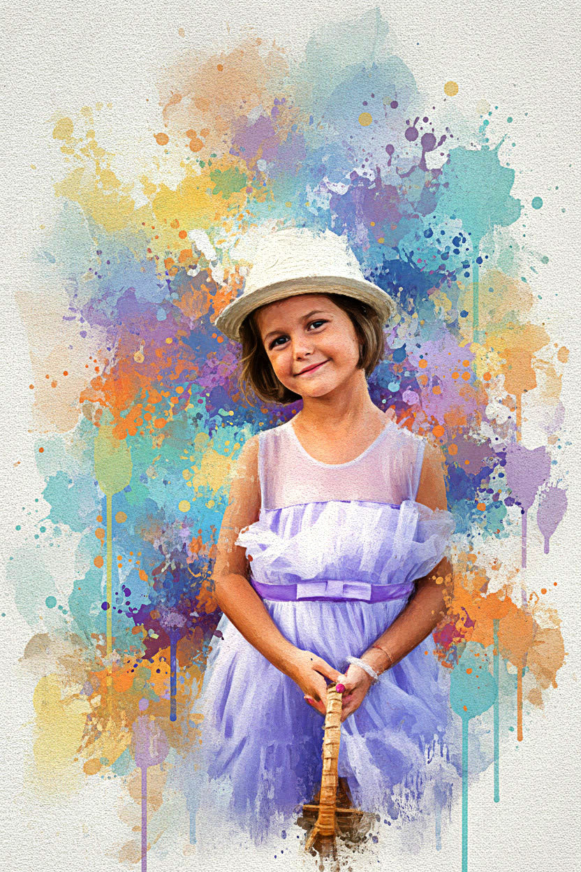 Custom Kids Watercolor Vibrant Sketch – Hand-Edited Childhood Portrait