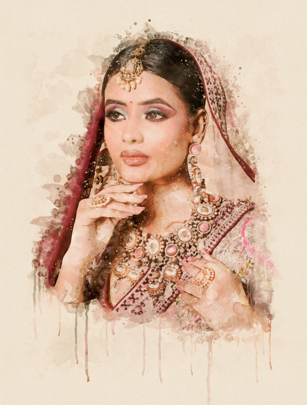 Custom Portrait Watercolor from Photo – Personalized Artwork, Elegant Solo Portrait Gift