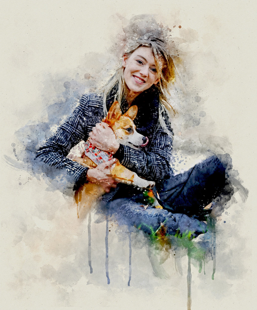Custom Pet Watercolor Portrait – Personalized Dog & Cat Artwork from Photo, Pet Memorial & Gift