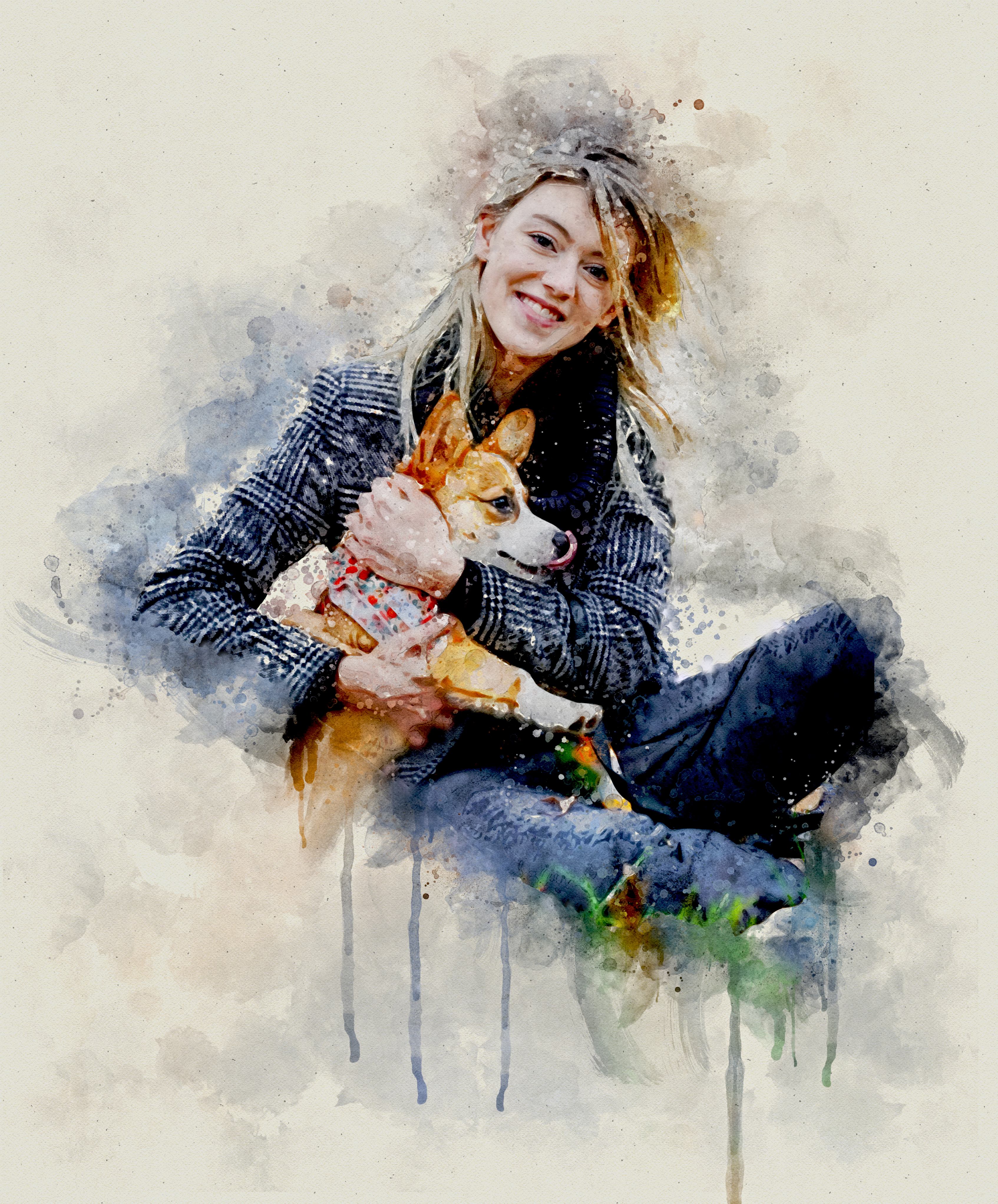 Custom Pet Watercolor Portrait – Personalized Dog & Cat Artwork from Photo, Pet Memorial & Gift