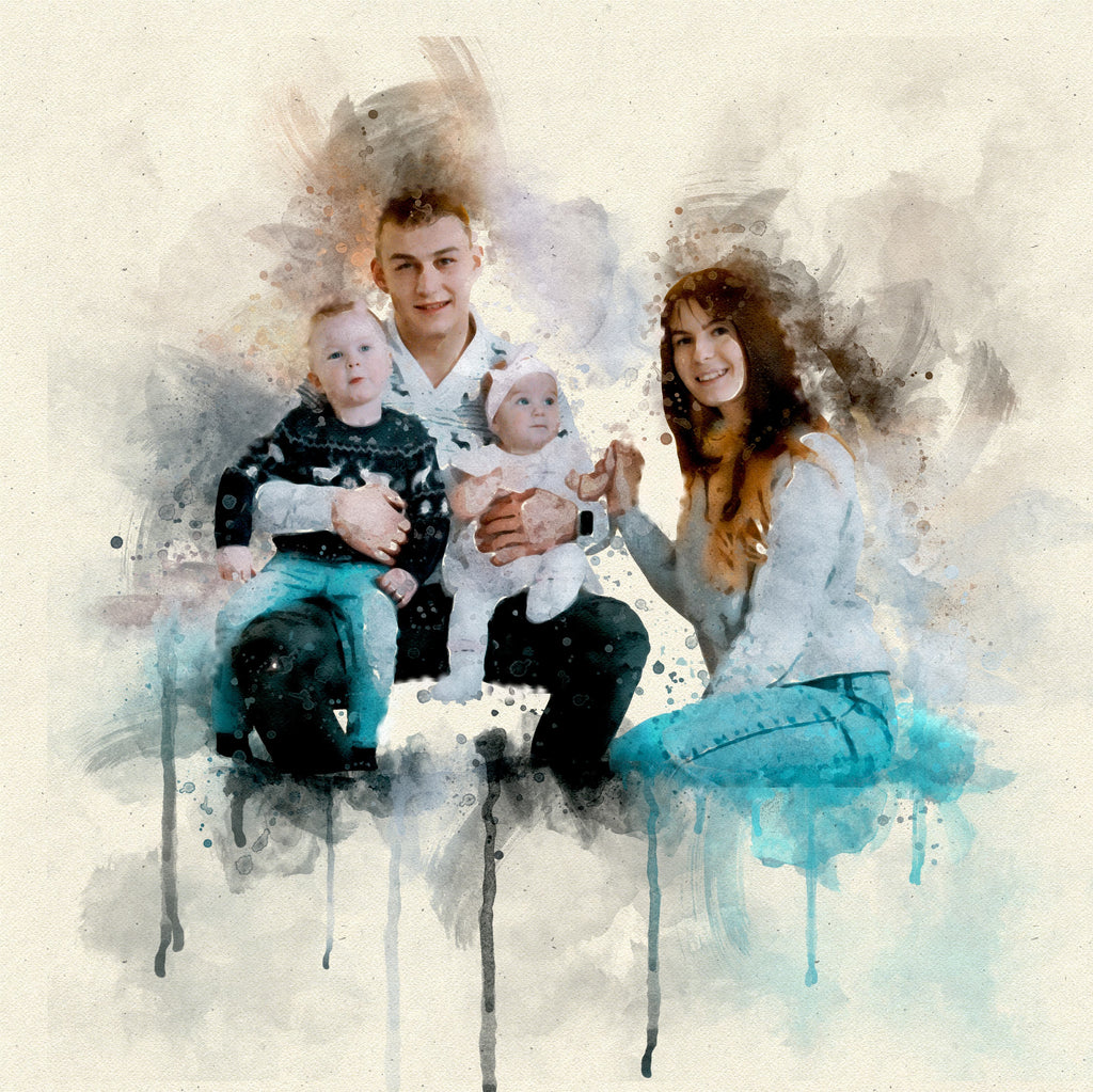 Custom Family Watercolor Portrait from Photo – Personalized Artwork for Home Decor & Meaningful Gifts