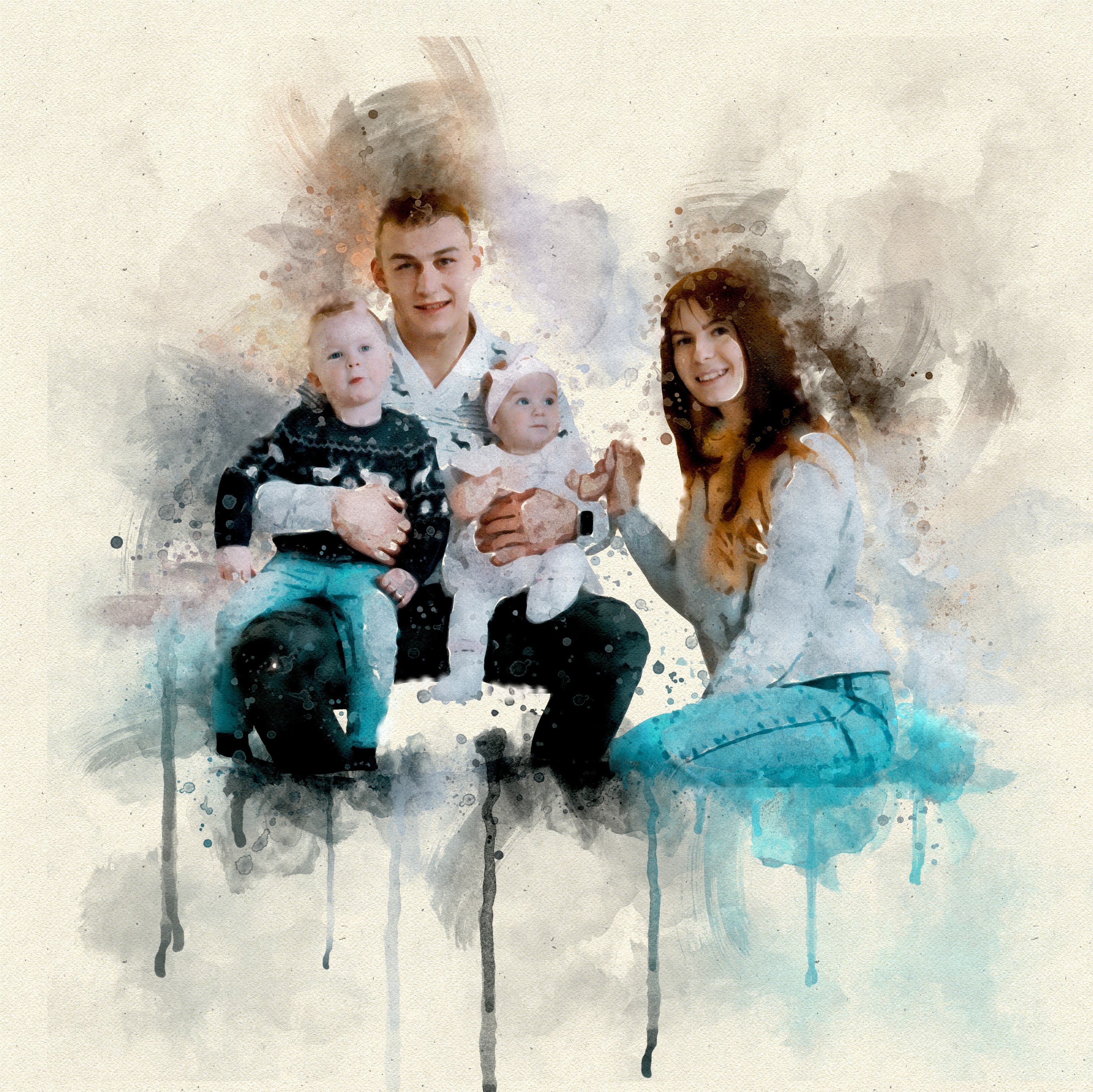 Custom Family Watercolor Portrait from Photo – Personalized Artwork for Home Decor & Meaningful Gifts