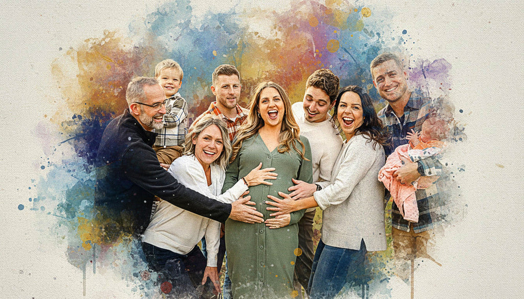 Custom Family Vibrant and Sketch Watercolor – Hand-Refined Digital Legacy Art