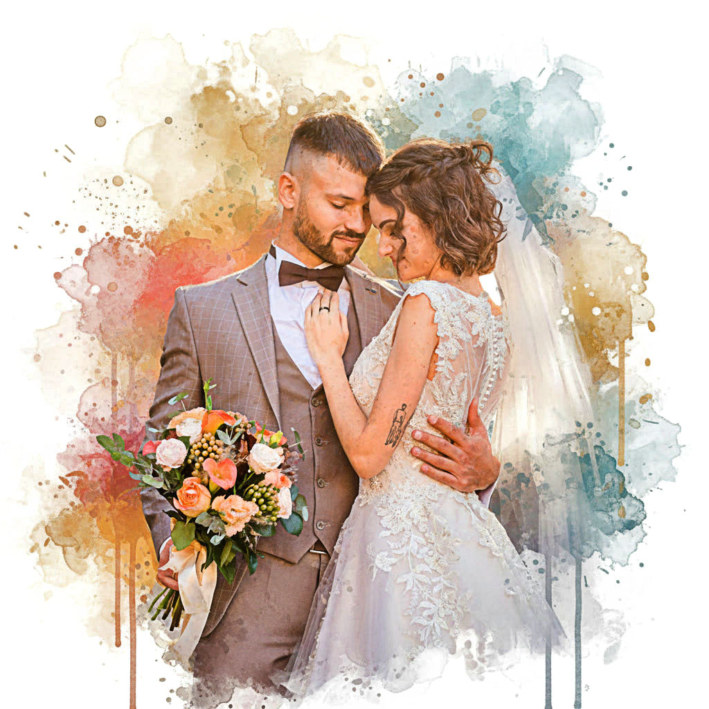Custom Wedding Vibrant Watercolor Sketch – Hand-Edited Digital Bridal Art