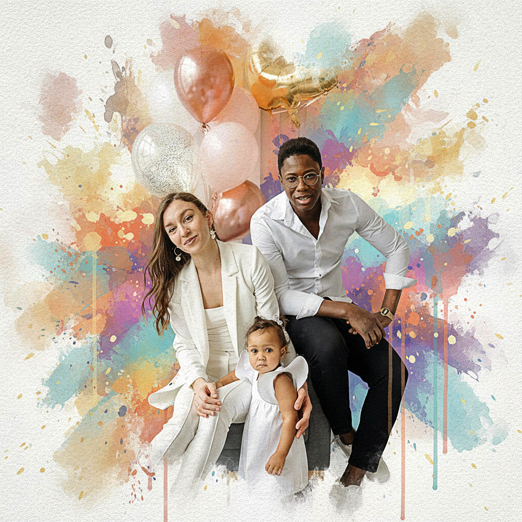 Custom Family Vibrant and Sketch Watercolor – Hand-Refined Digital Legacy Art