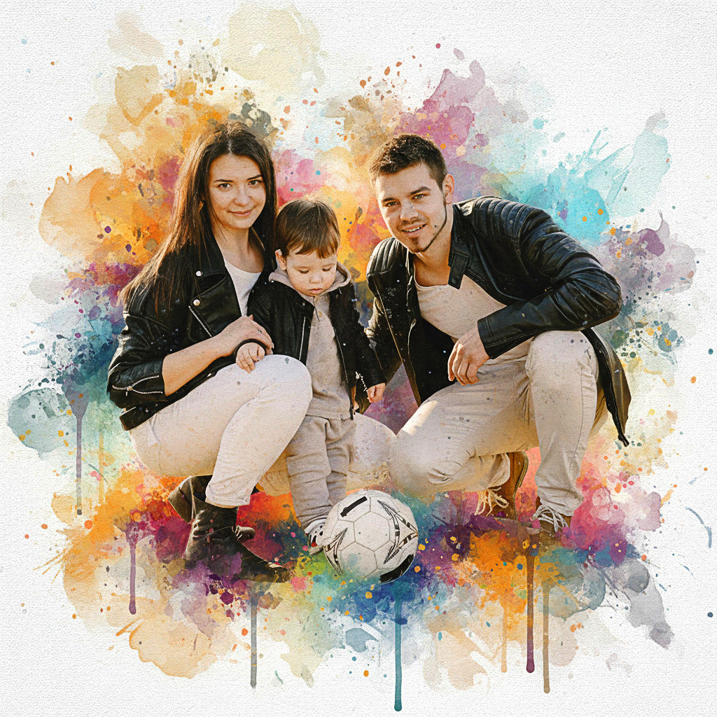 Custom Family Vibrant and Sketch Watercolor – Hand-Refined Digital Legacy Art