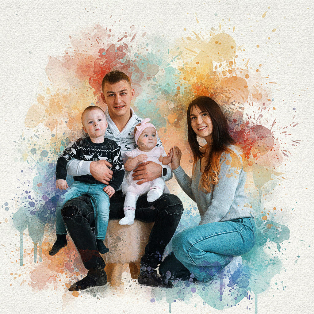 Custom Family Vibrant and Sketch Watercolor – Hand-Refined Digital Legacy Art