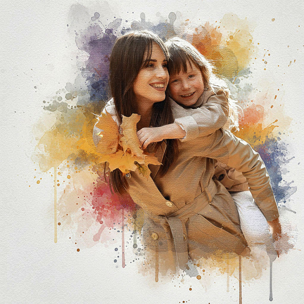 Custom Family Vibrant and Sketch Watercolor – Hand-Refined Digital Legacy Art