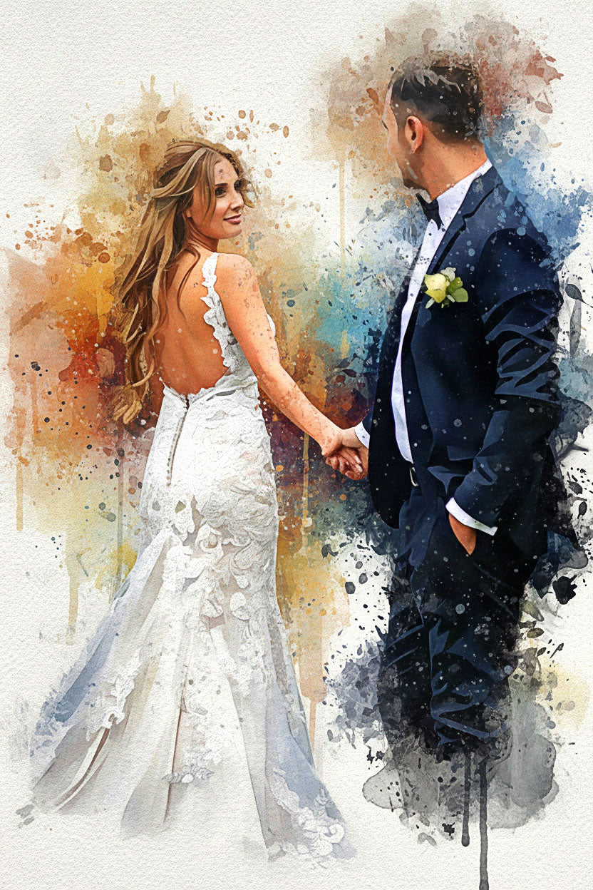 Custom Wedding Vibrant Watercolor Sketch – Hand-Edited Digital Bridal Art