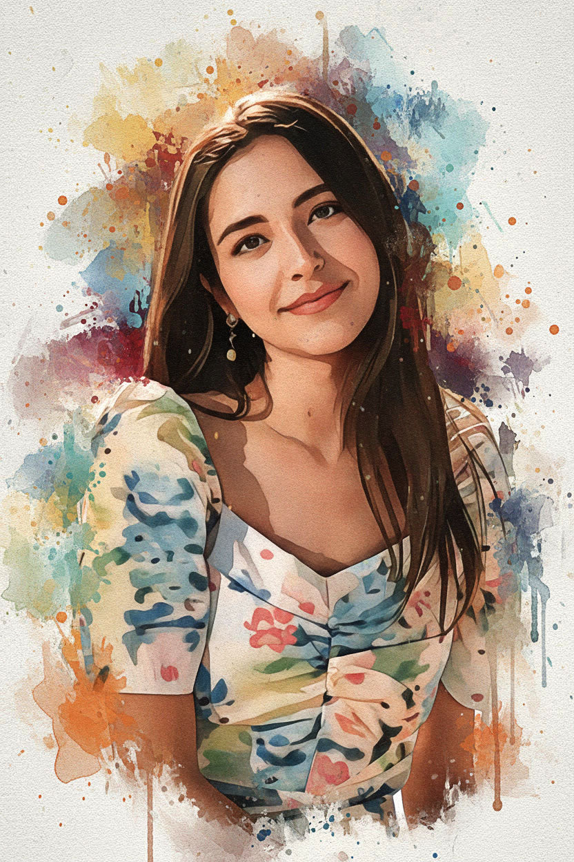Custom Portrait Vibrant Watercolor Sketch – Hand-Edited Digital Portrait Art