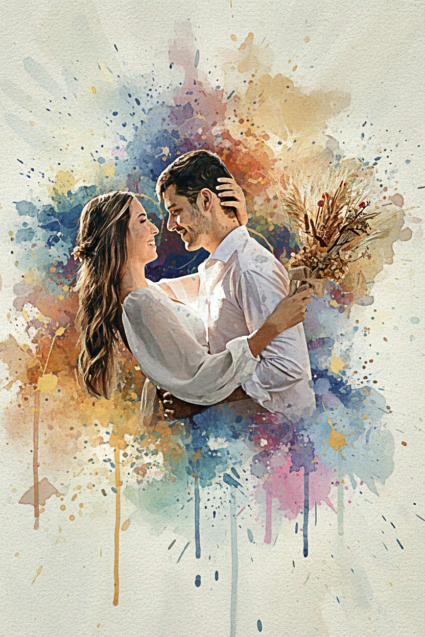 Personalized Couple Watercolor Portrait – Vibrant or Sketch Style Custom Artwork
