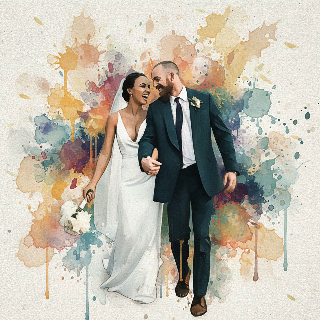Custom Wedding Vibrant Watercolor Sketch – Hand-Edited Digital Bridal Art