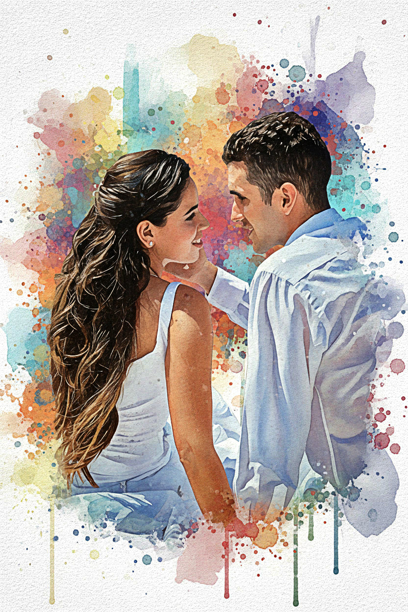 Personalized Couple Watercolor Portrait – Vibrant or Sketch Style Custom Artwork