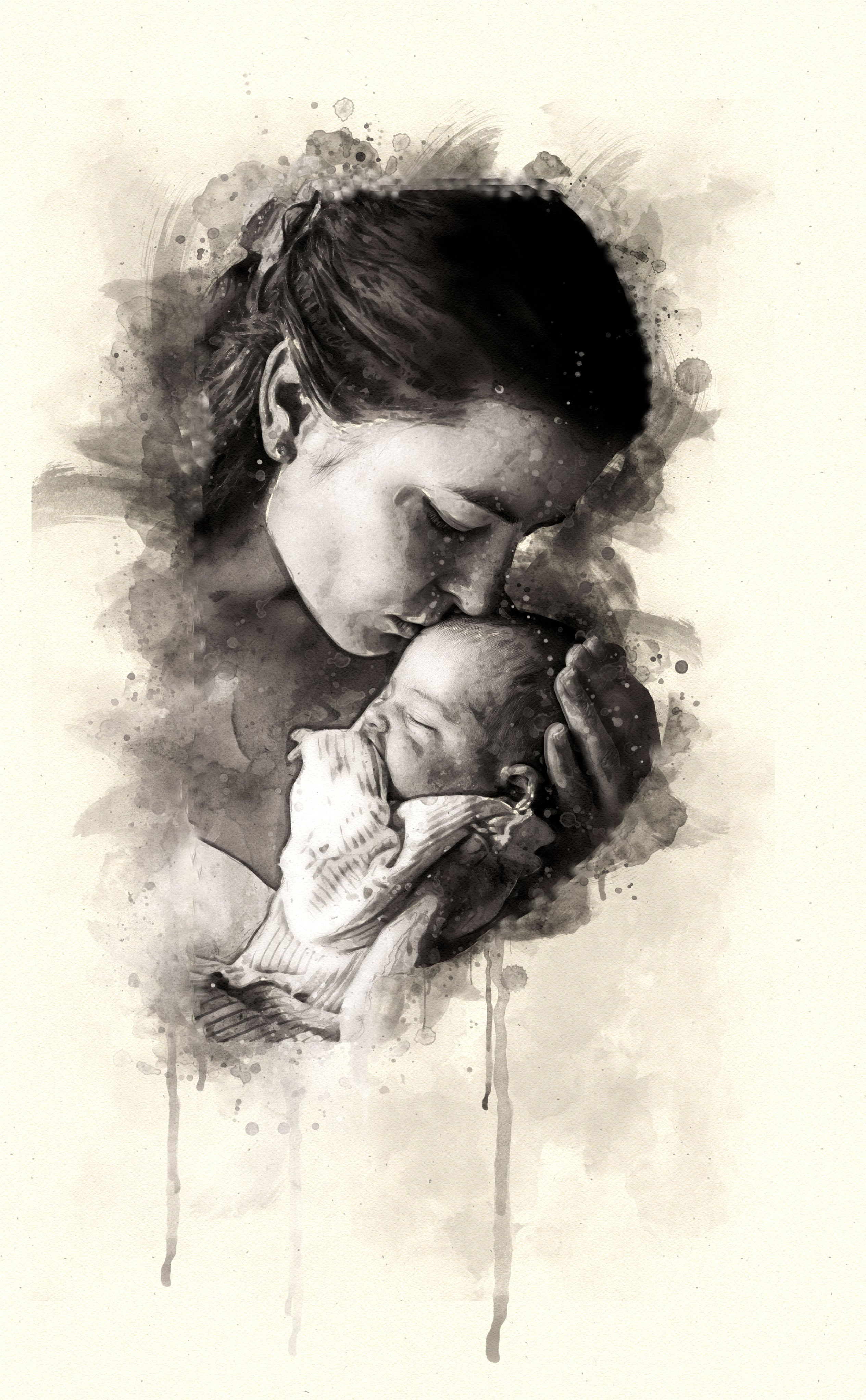 Custom Mother & Baby Watercolor Portrait – Personalized Artwork from Photo, Meaningful Gift for Mom