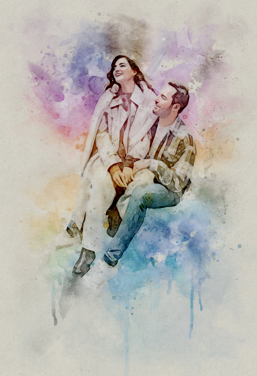 Custom Couple Watercolor Portrait Digital Art