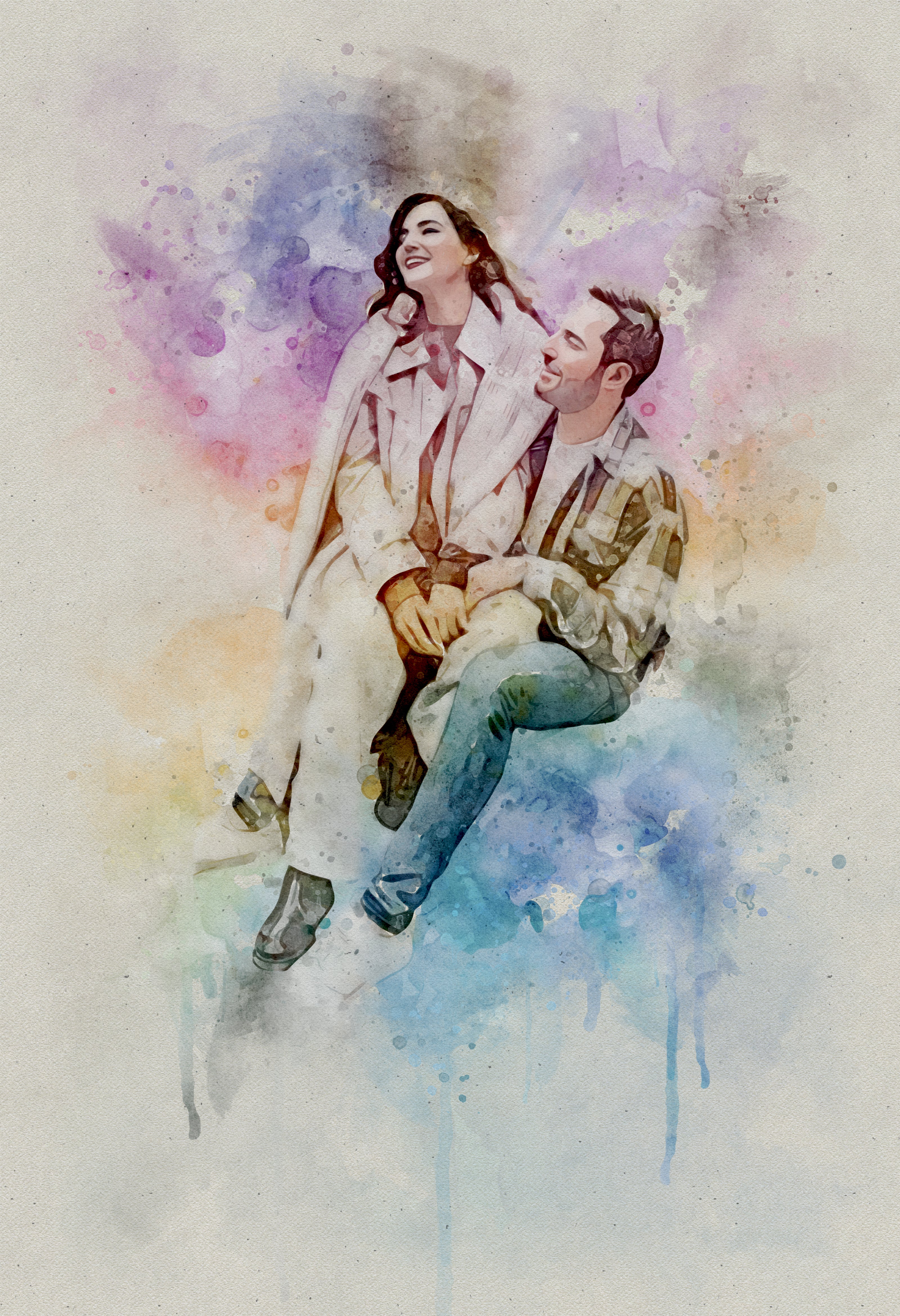 Custom Couple Watercolor Portrait Digital Art