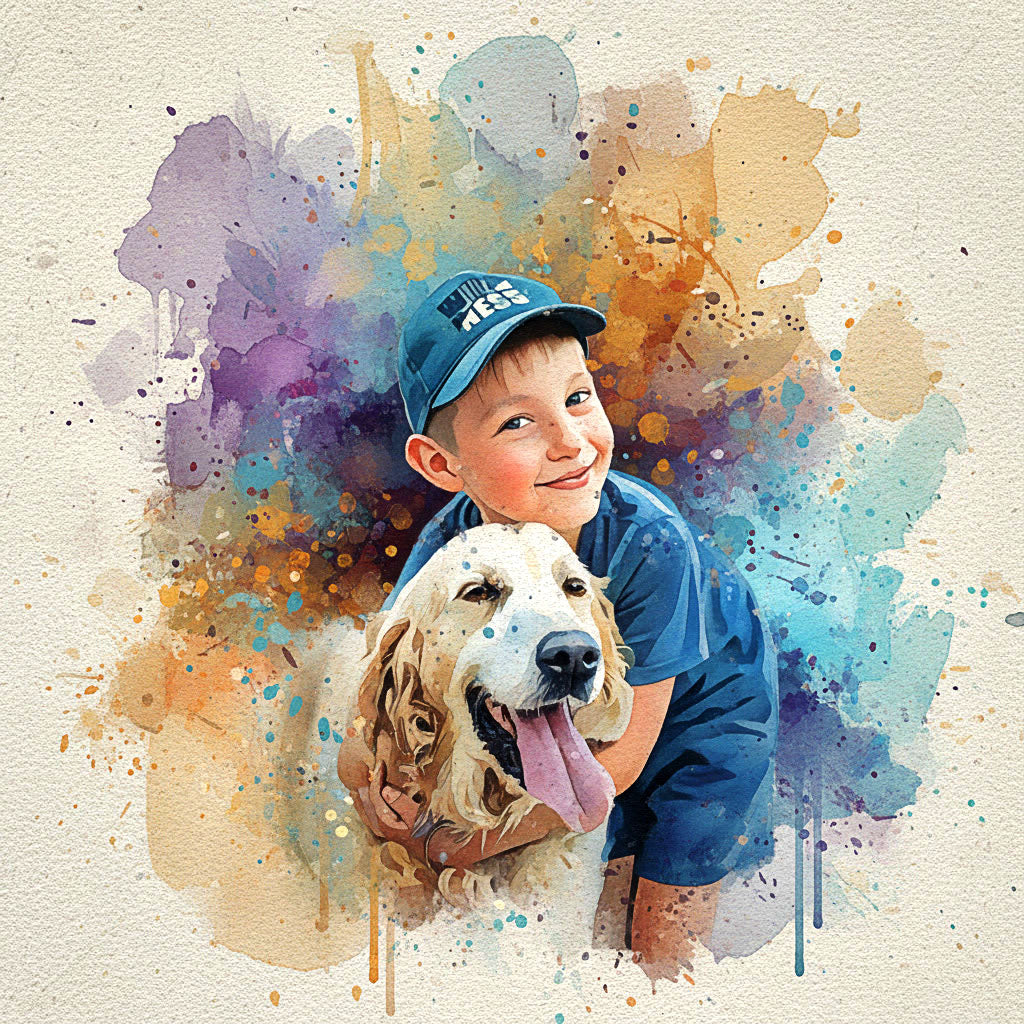 Custom Pet Vibrant Watercolor Sketch – Hand-Edited Digital Paw-trait