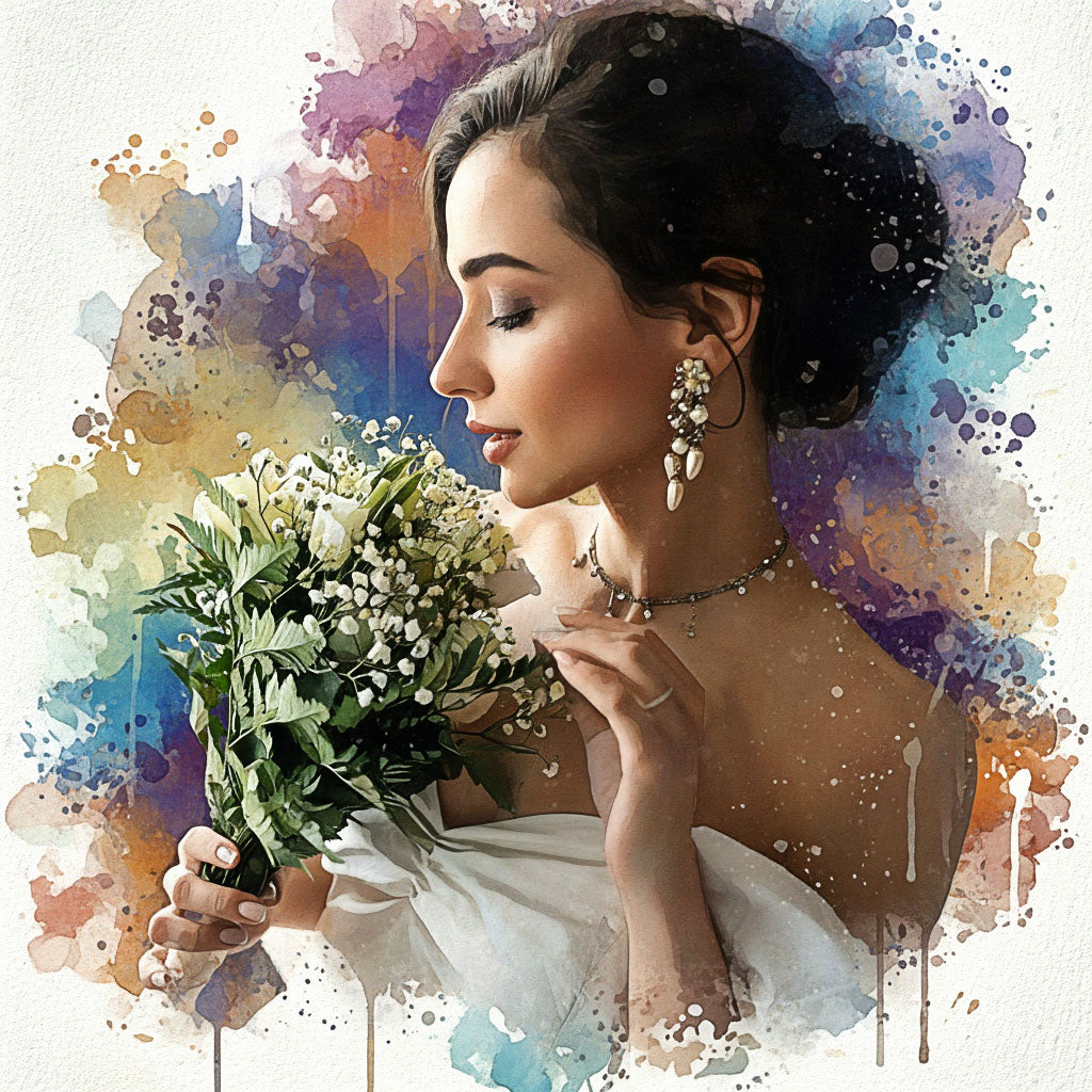 Custom Wedding Vibrant Watercolor Sketch – Hand-Edited Digital Bridal Art