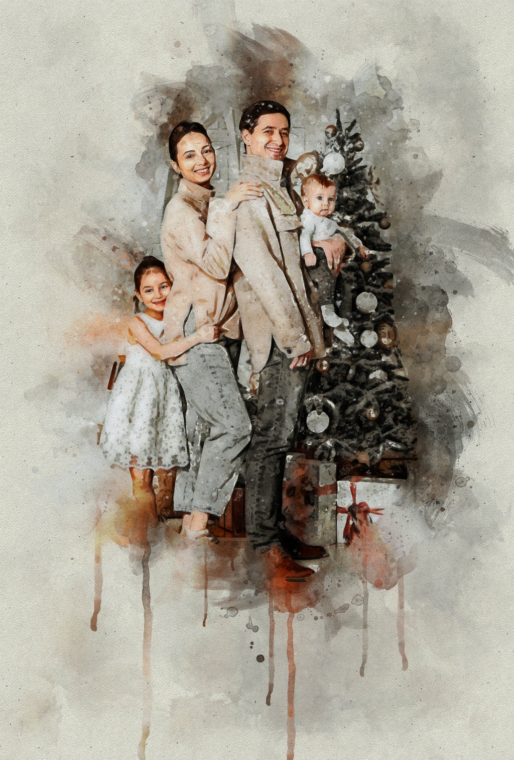 Custom Family Watercolor Portrait from Photo – Personalized Artwork for Home Decor & Meaningful Gifts