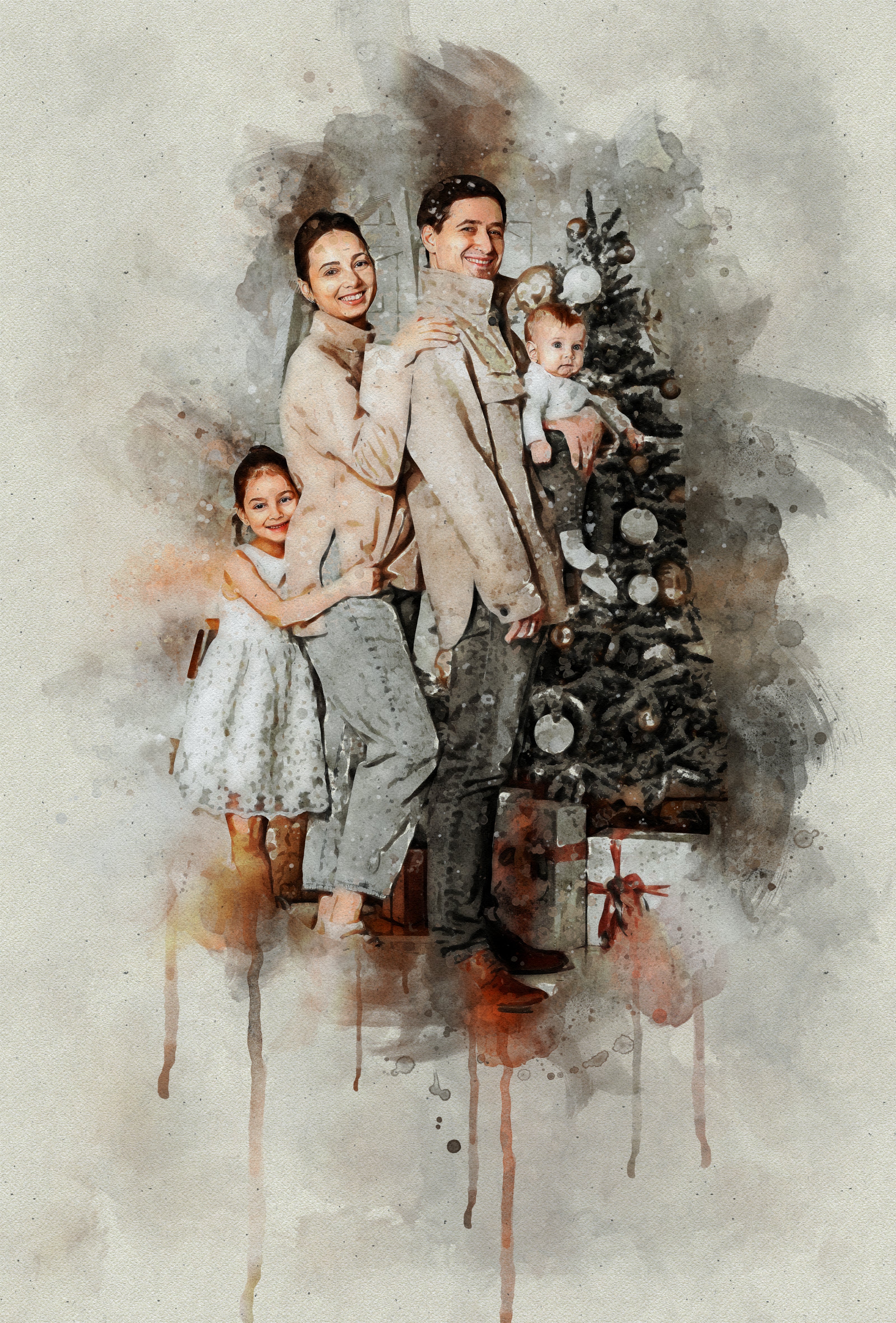 Custom Family Watercolor Portrait from Photo – Personalized Artwork for Home Decor & Meaningful Gifts