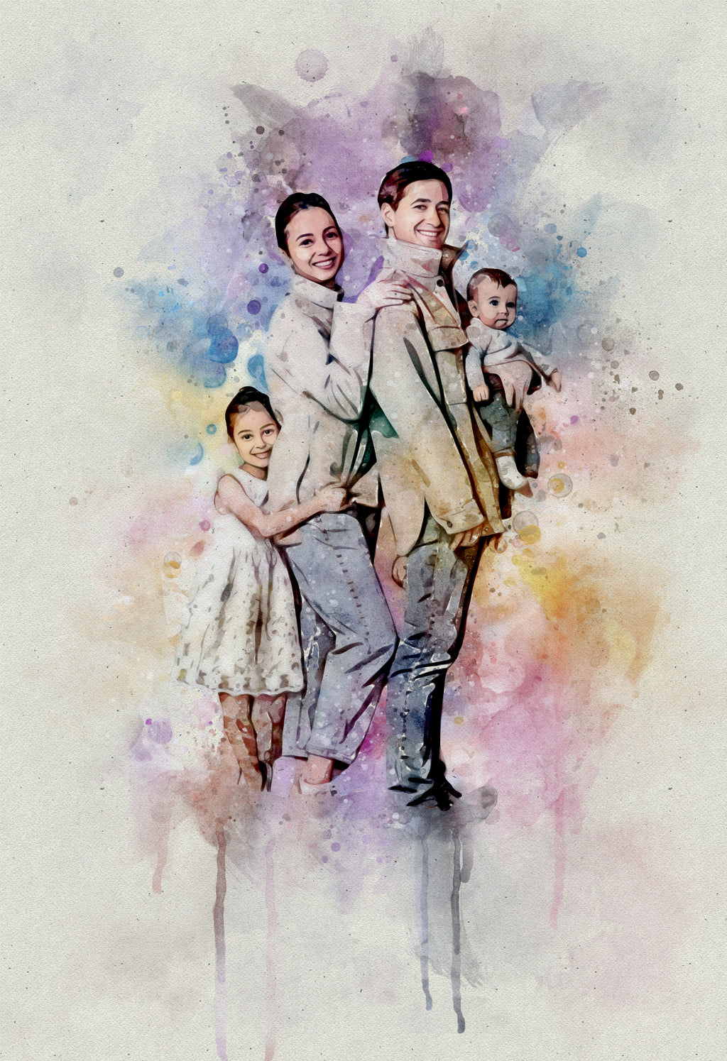 Custom Family Watercolor Portrait from Photo – Personalized Artwork for Home Decor & Meaningful Gifts