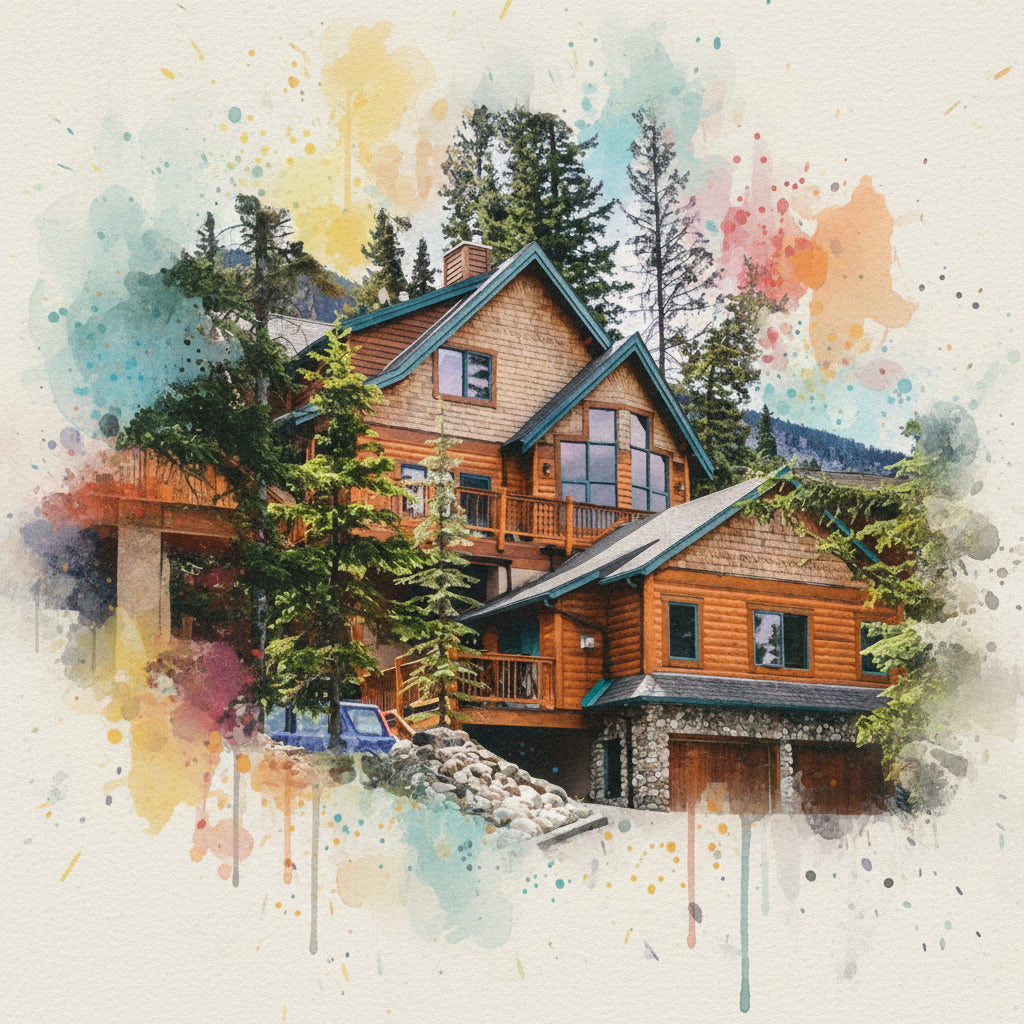 Custom Home Vibrant Watercolor Sketch - Unique Homeowner Gift