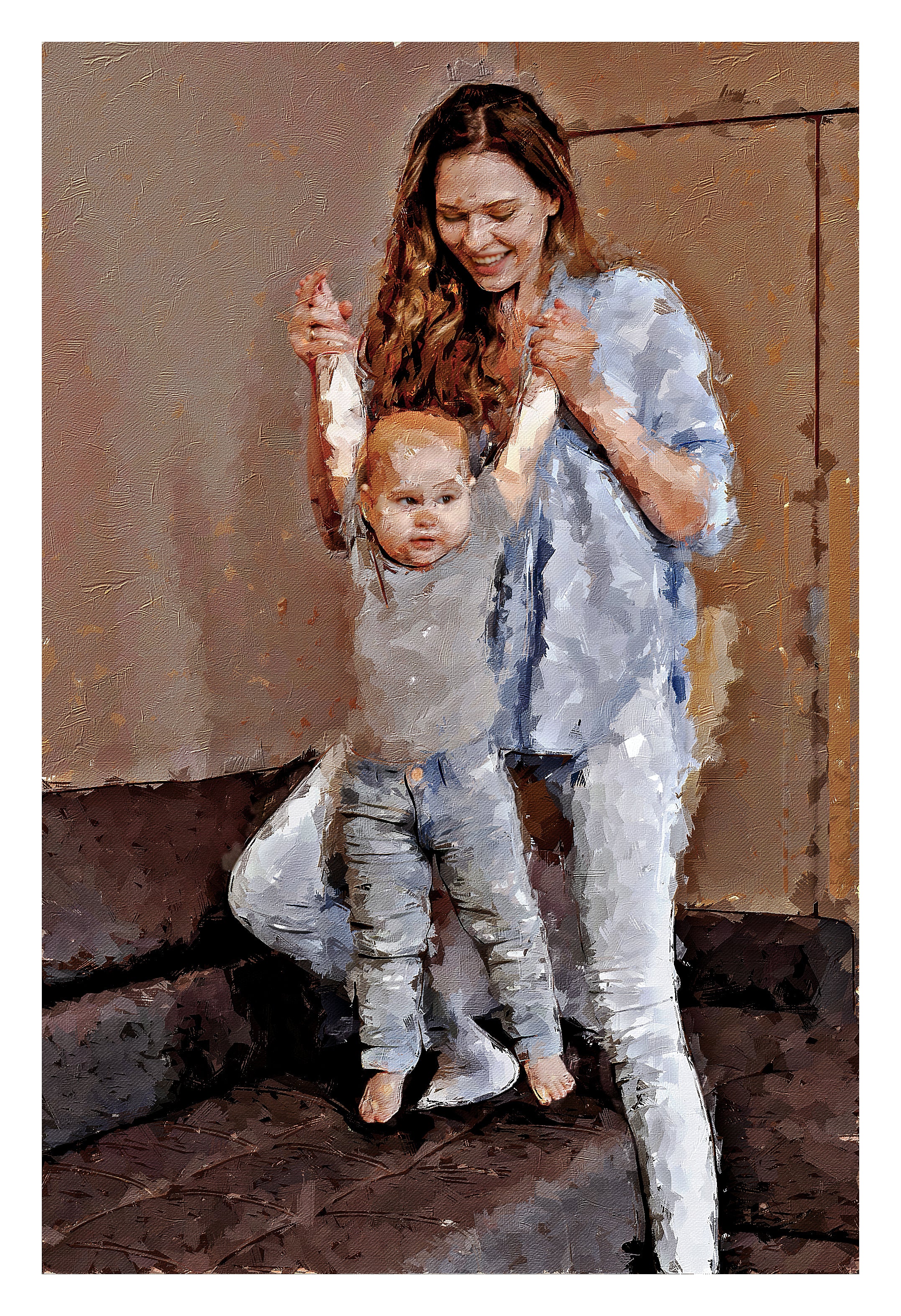 Custom Mother and Baby Oil Painting from Photo, Personalized Mom & Child Portrait, Meaningful Gift for Mom