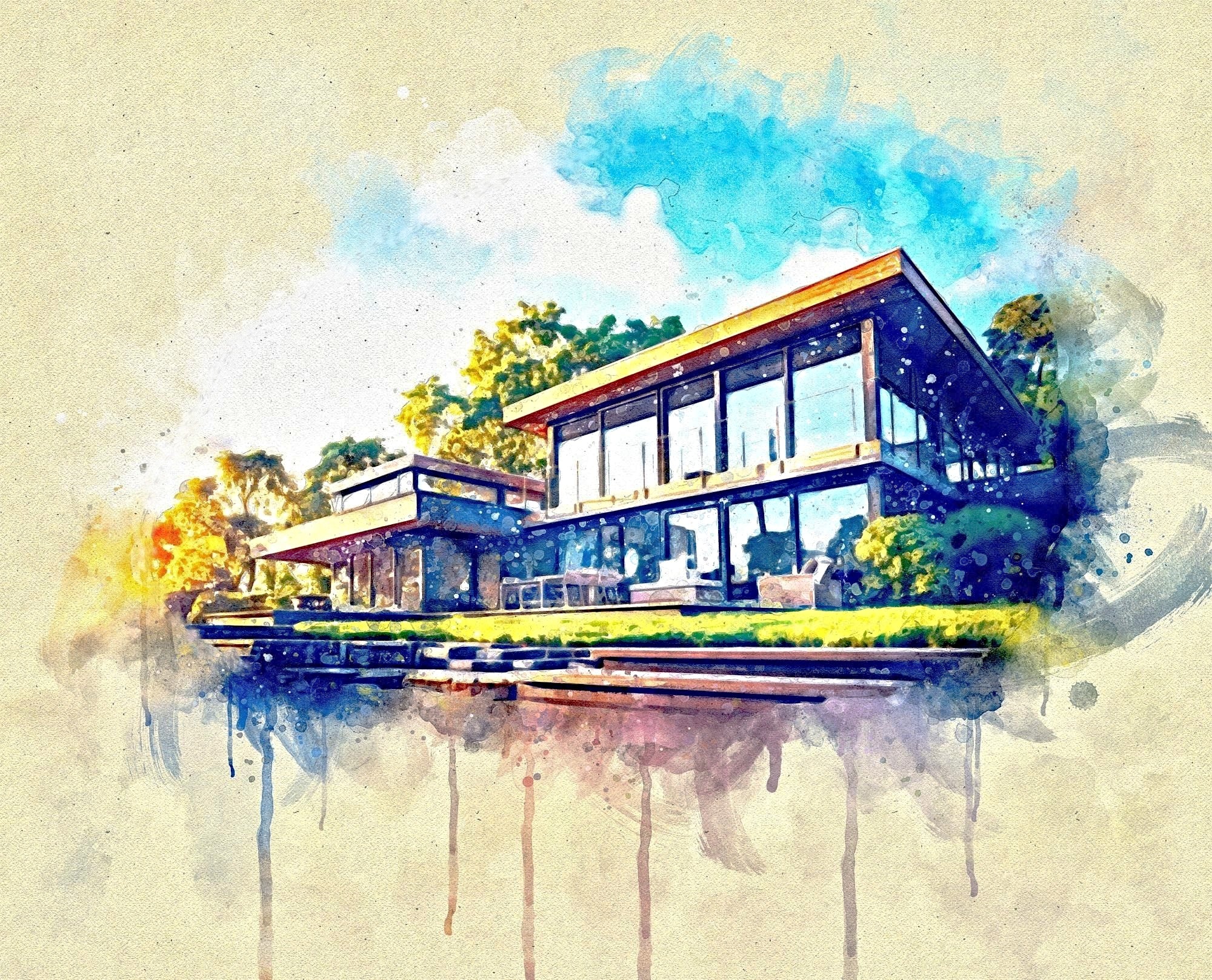 Watercolor House Portrait – Custom Home Painting from Your Photo