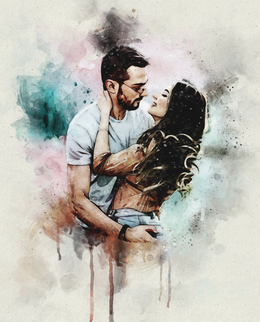 Custom Couple Watercolor Portrait Digital Art