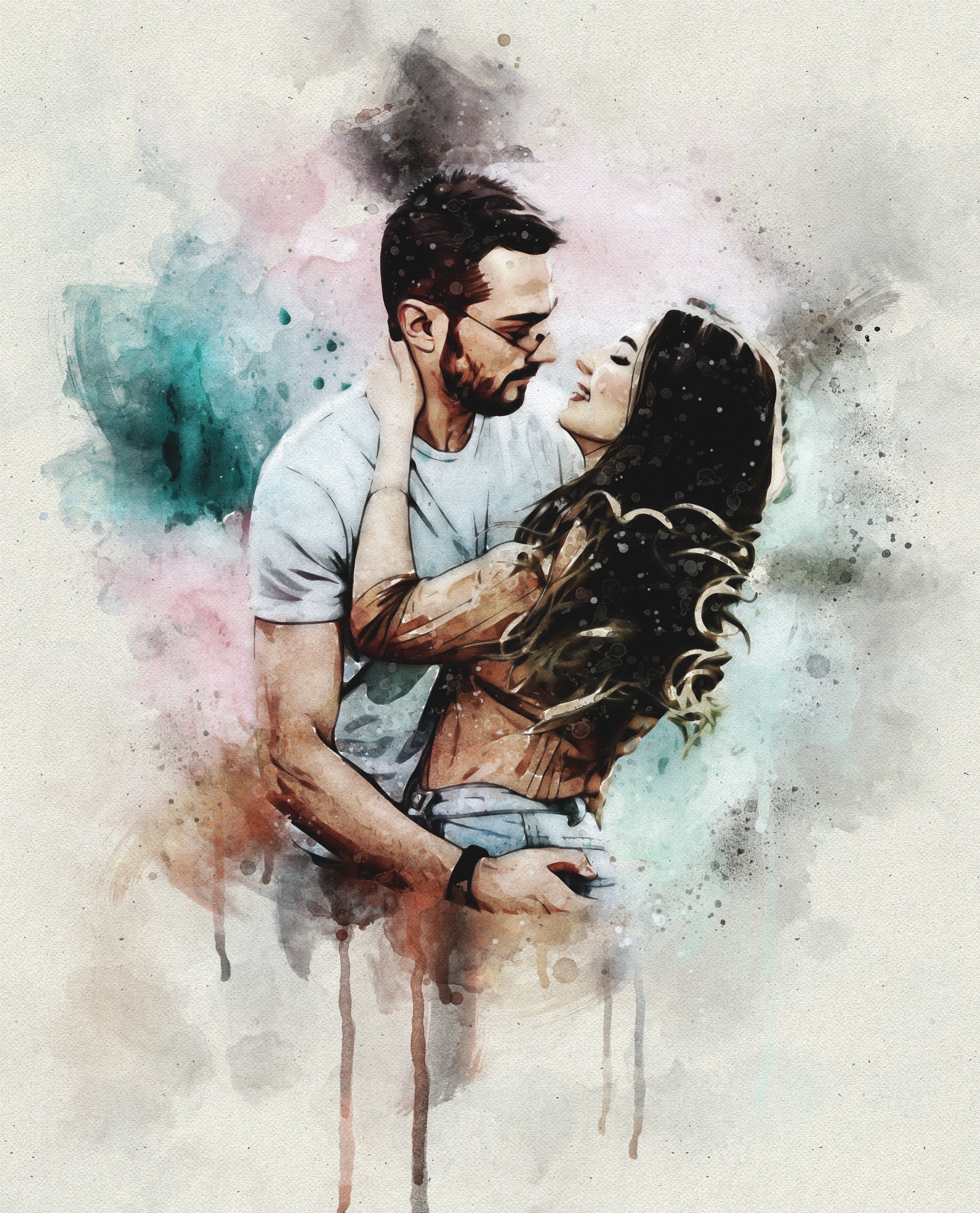 Custom Couple Watercolor Portrait Digital Art