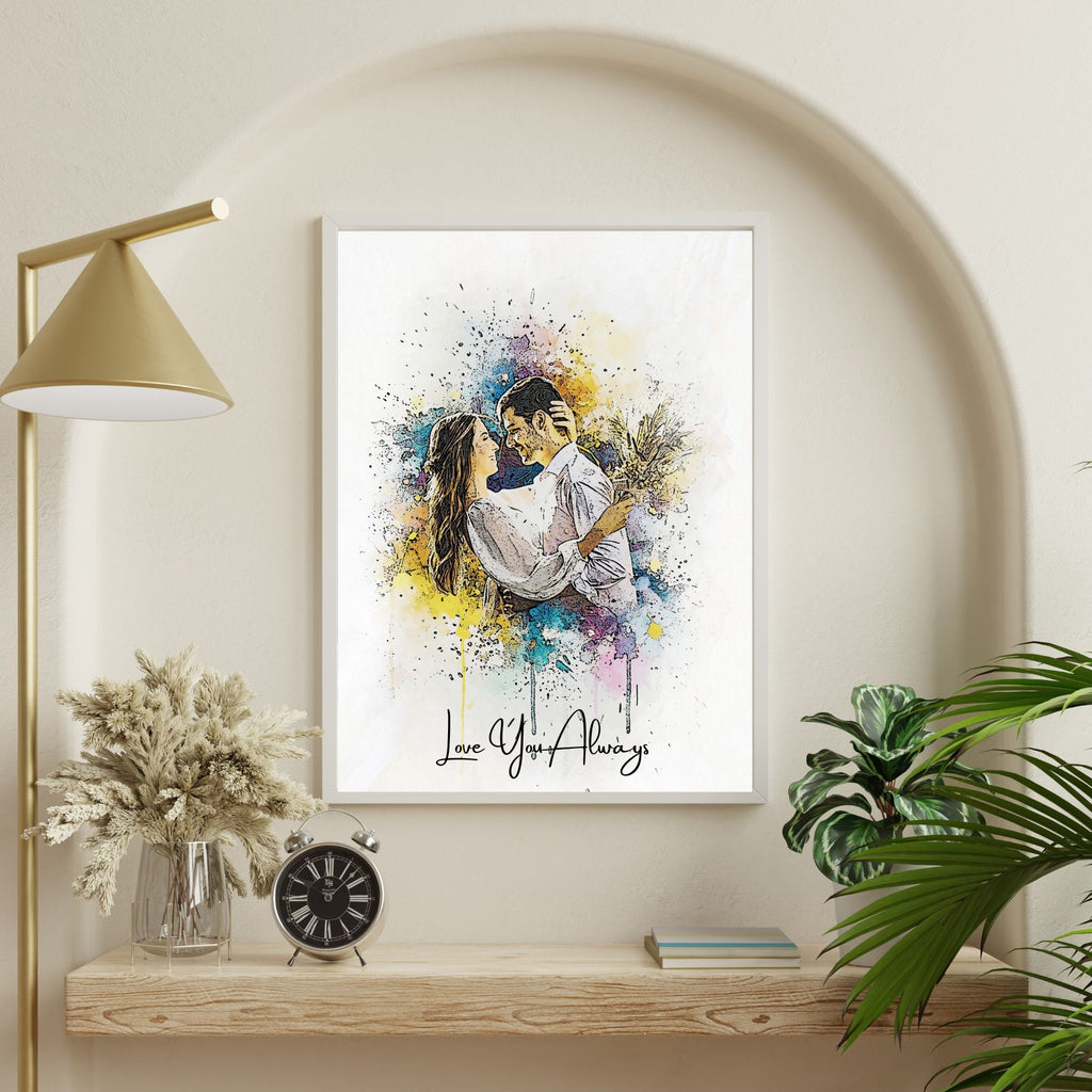 Personalized Couple Watercolor Portrait – Vibrant or Sketch Style Custom Artwork