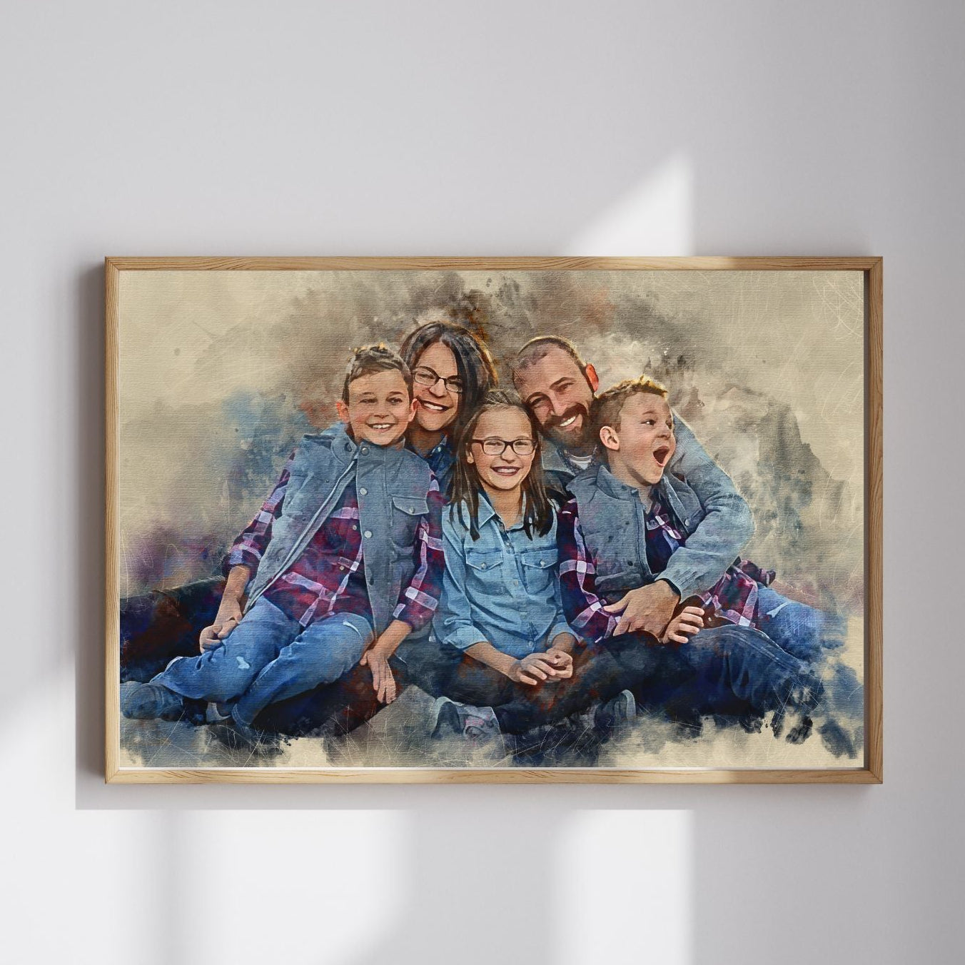 Custom Family Premium Canvas Watercolor – Hand-Refined Digital Legacy Art