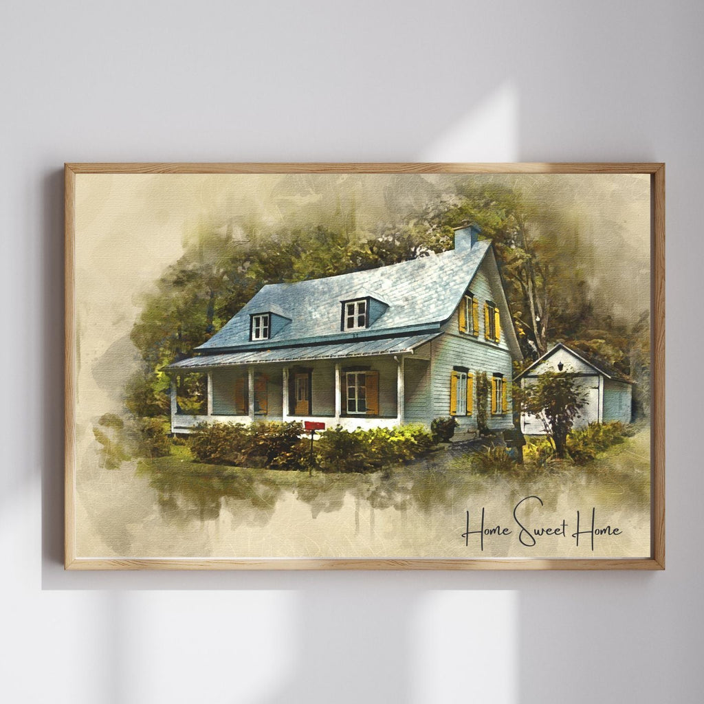 Custom House Premium Canvas Watercolor – Hand-Refined Digital Home Art