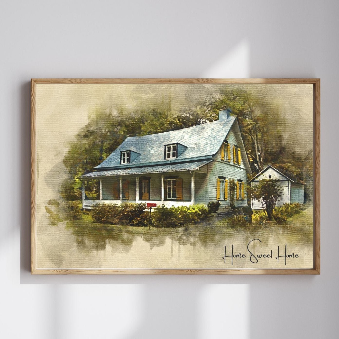 Custom House Premium Canvas Watercolor – Hand-Refined Digital Home Art