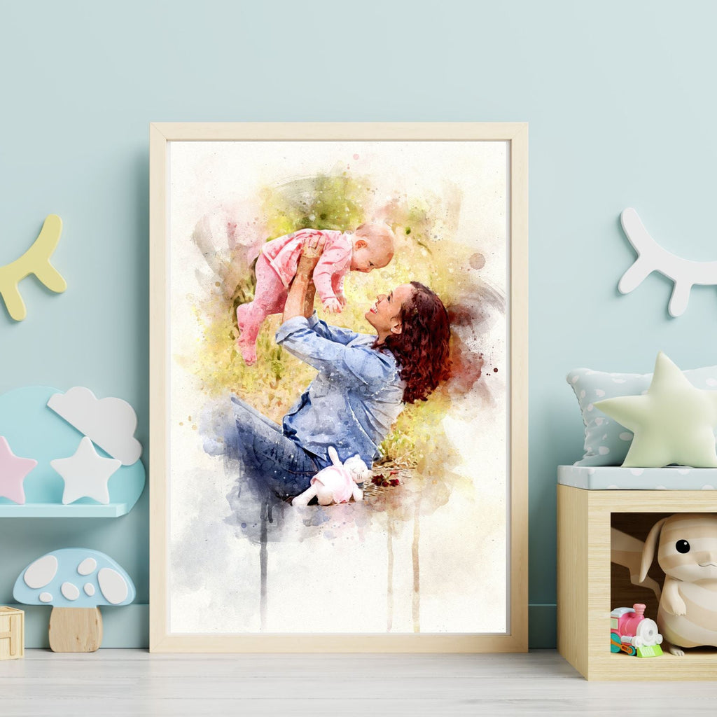 Custom Mother & Baby Watercolor Portrait – Personalized Artwork from Photo, Meaningful Gift for Mom