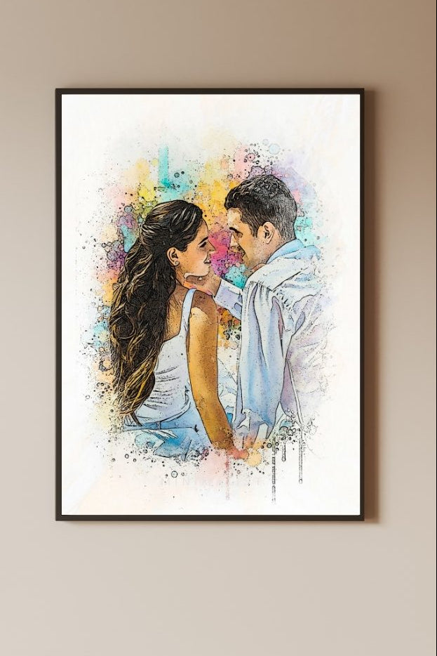 Personalized Couple Watercolor Portrait – Vibrant or Sketch Style Custom Artwork