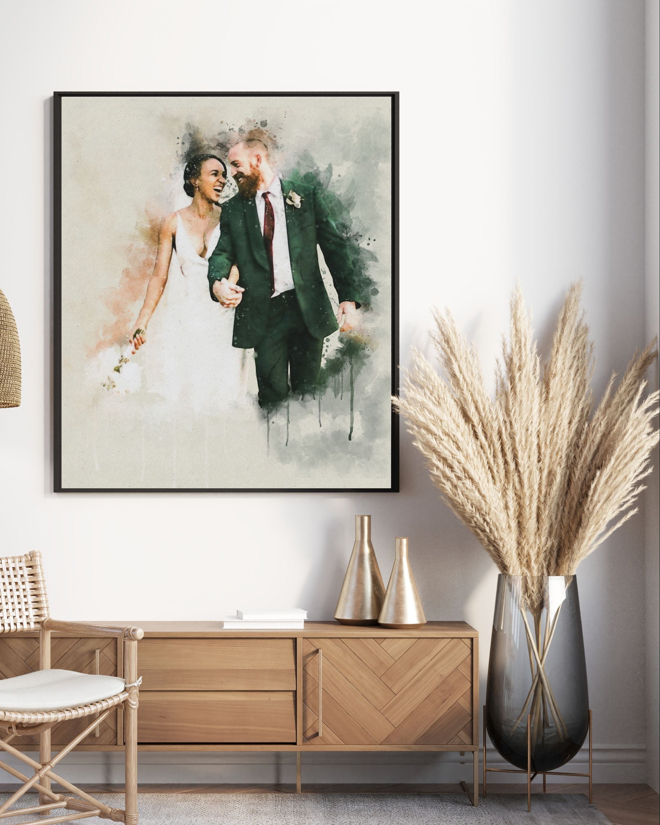 Custom Wedding Watercolor Portrait Digital Art