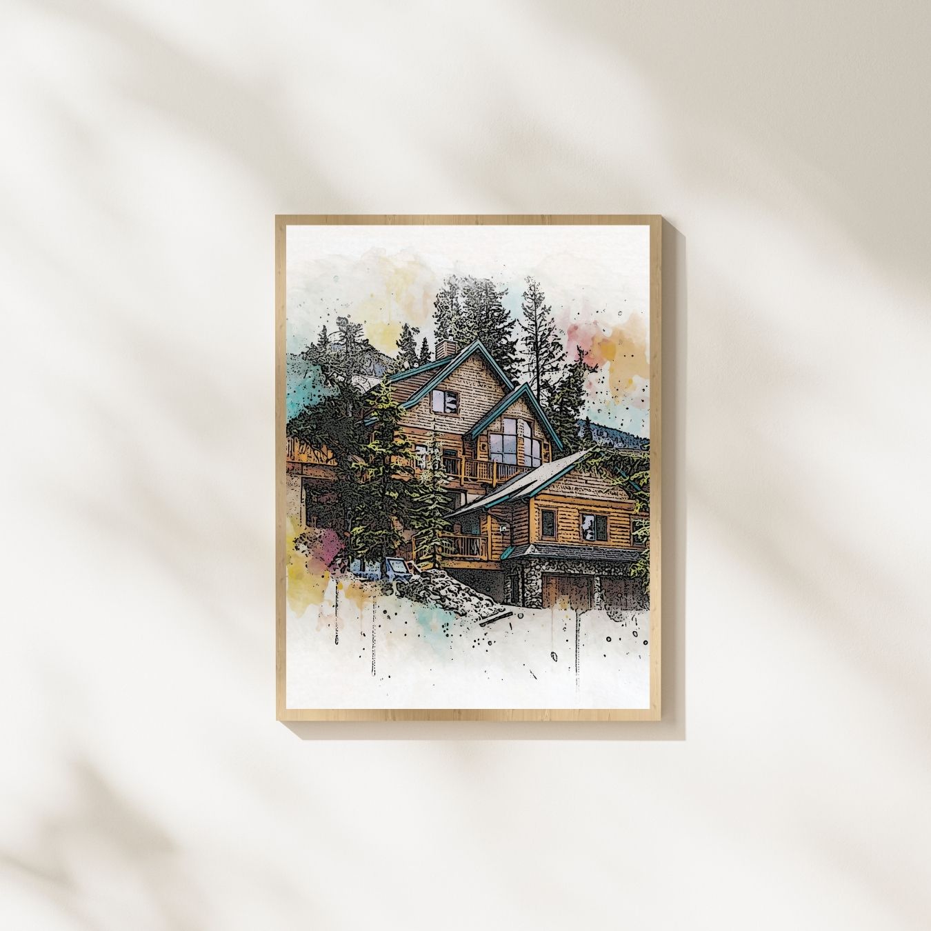 Custom Home Vibrant Watercolor Sketch - Unique Homeowner Gift