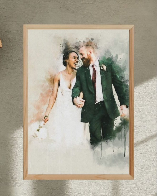 Custom Wedding Watercolor Portrait Digital Art