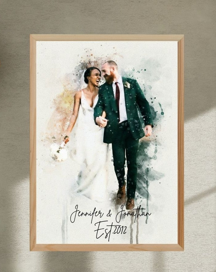 Custom Wedding Watercolor Portrait Digital Art