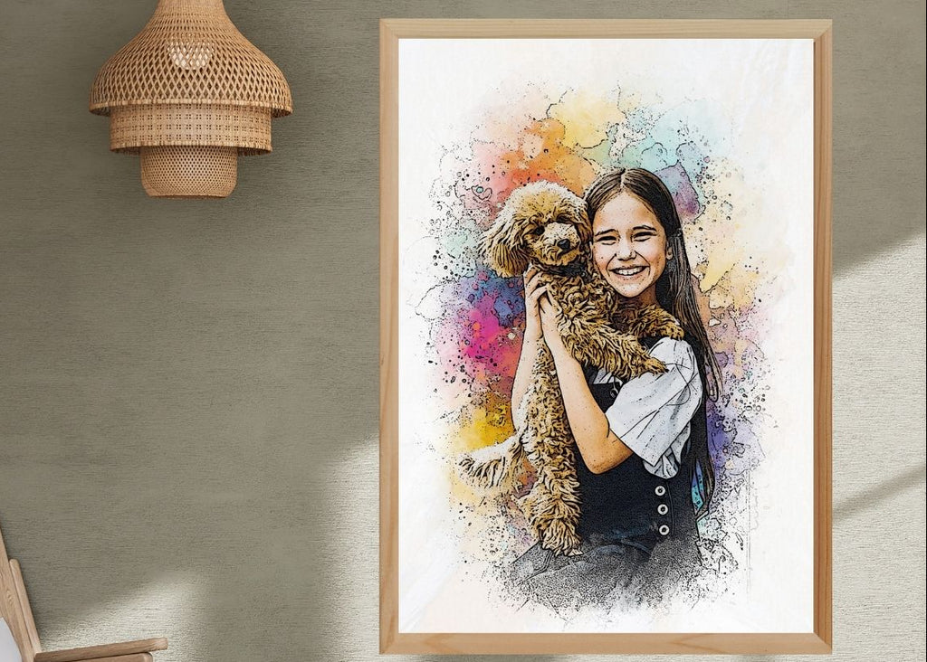 Custom Kids Watercolor Vibrant Sketch – Hand-Edited Childhood Portrait