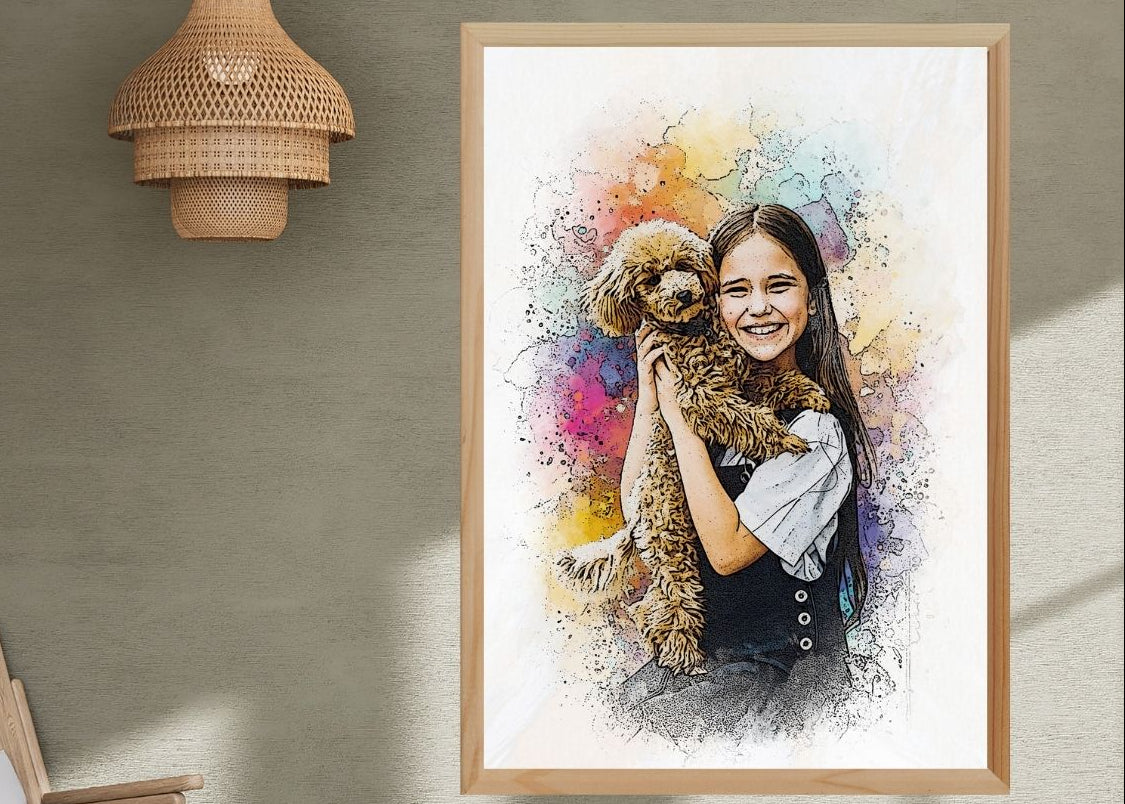 Custom Kids Watercolor Vibrant Sketch – Hand-Edited Childhood Portrait