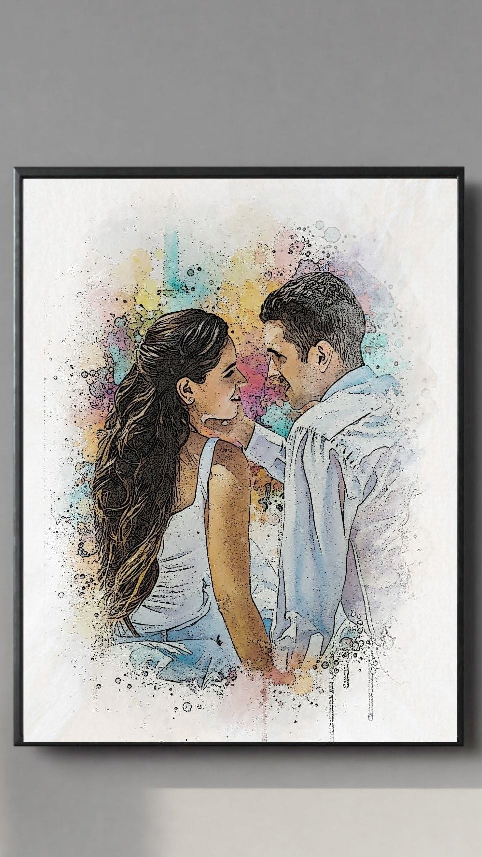 Personalized Couple Watercolor Portrait – Vibrant or Sketch Style Custom Artwork