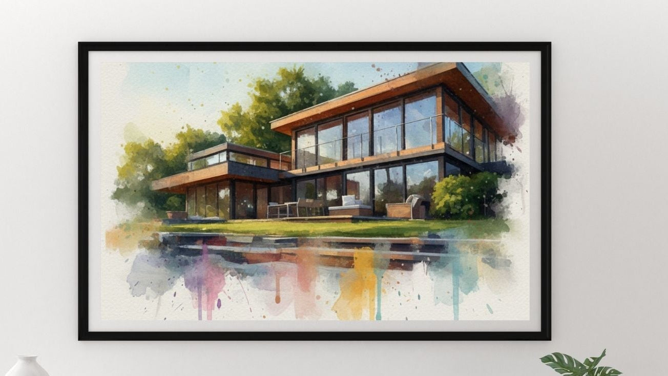 Custom Home Vibrant Watercolor Sketch - Unique Homeowner Gift