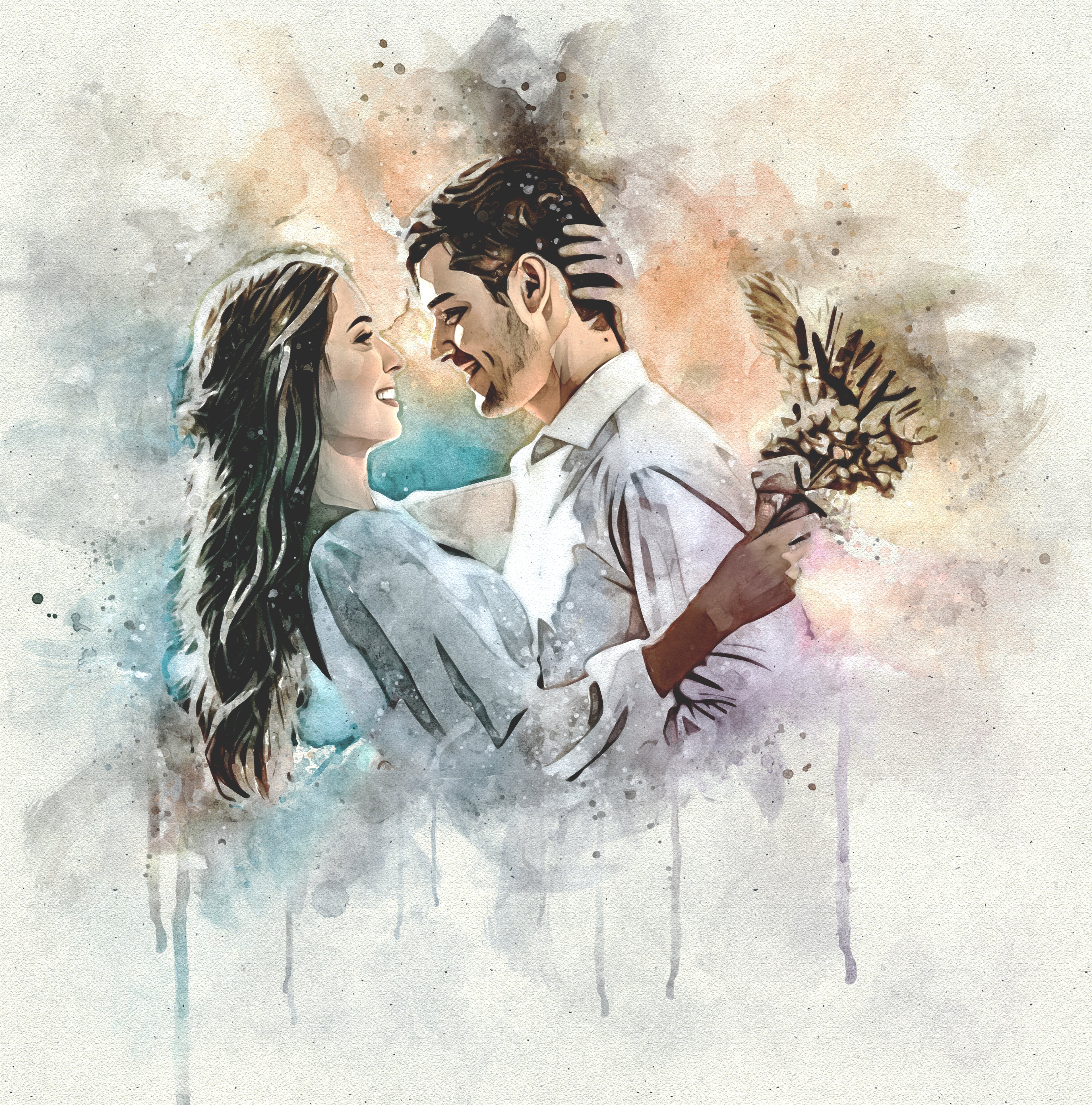 Custom Wedding Watercolor Portrait Digital Art
