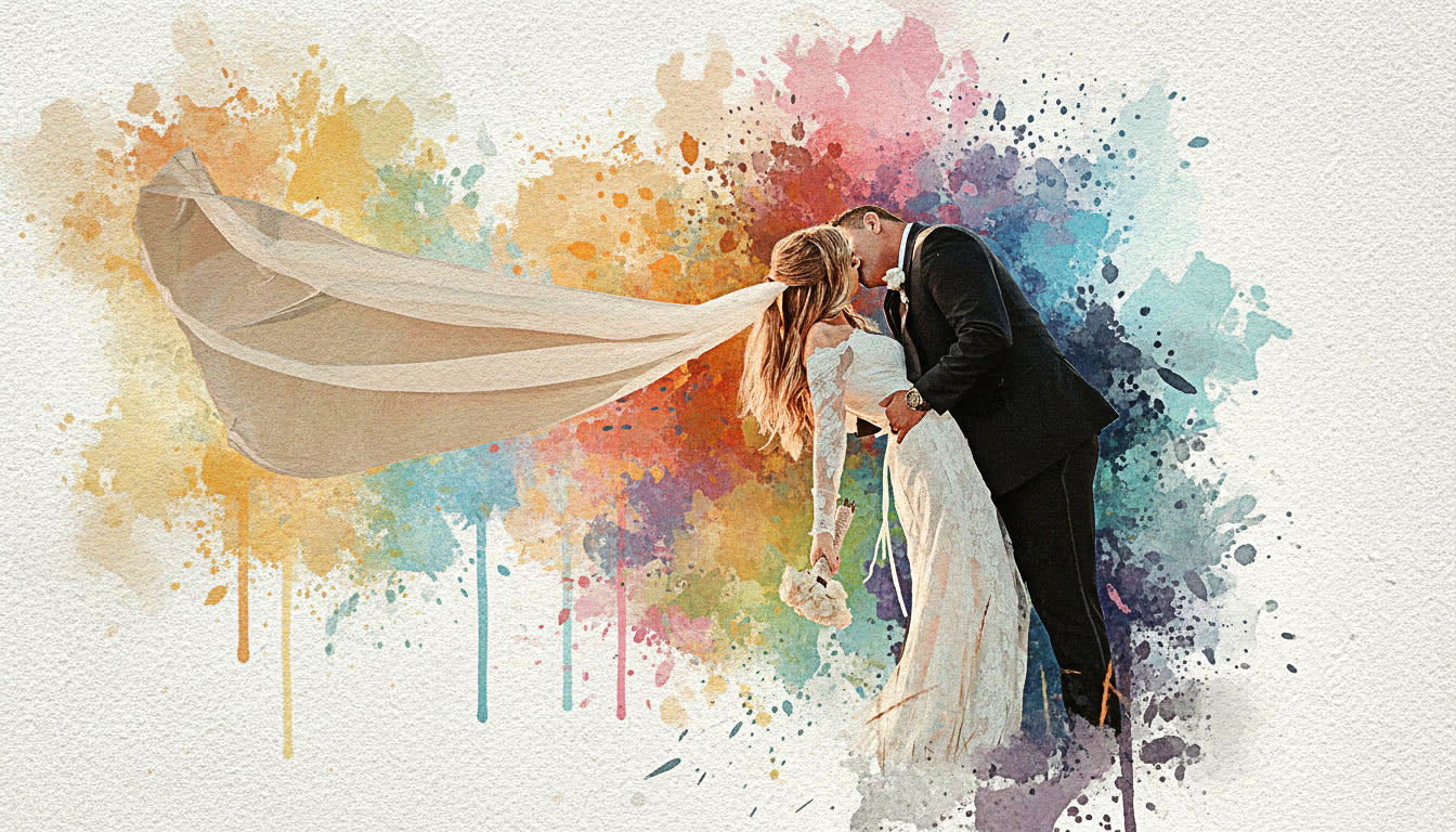 Custom Wedding Vibrant Watercolor Sketch – Hand-Edited Digital Bridal Art